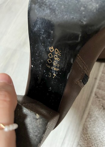 Kahverengi Deri Stiletto Topuklu Kadın Bot - Görsel 4