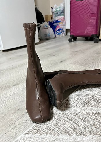 Kahverengi Deri Stiletto Topuklu Kadın Bot - Görsel 2