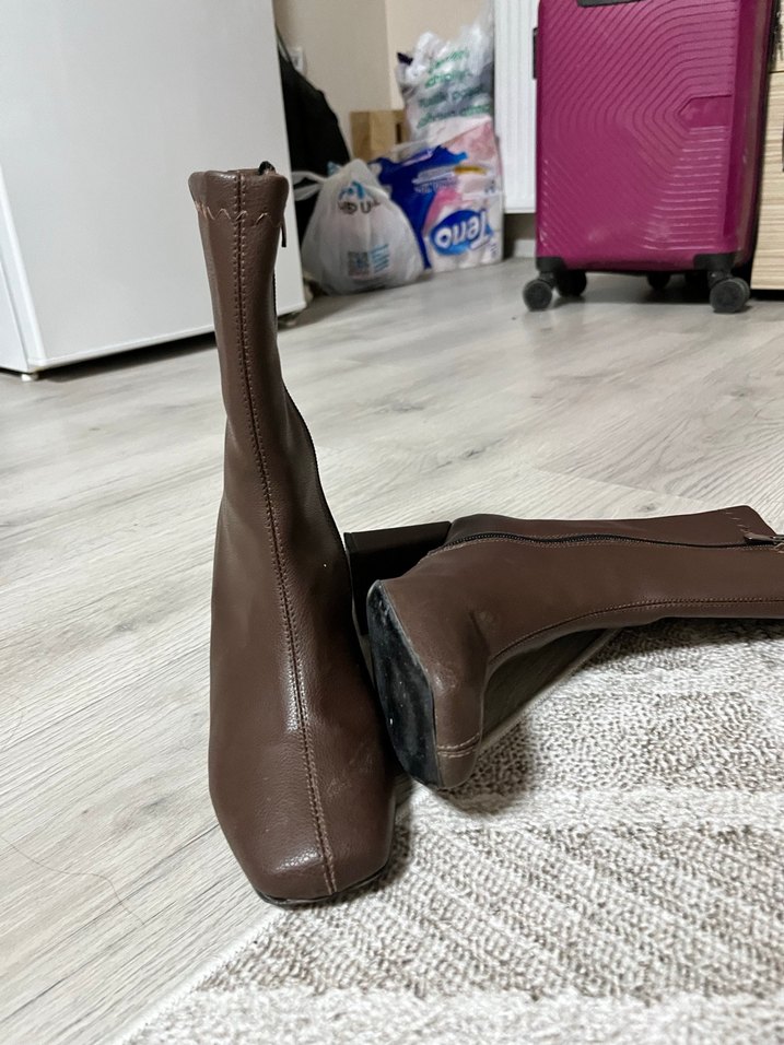 Kahverengi Deri Stiletto Topuklu Kadın Bot - Görsel 2