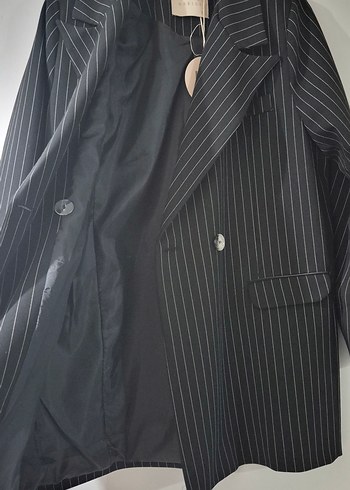 Düğmeli Siyah Çizgili Kadın Blazer - Görsel 2