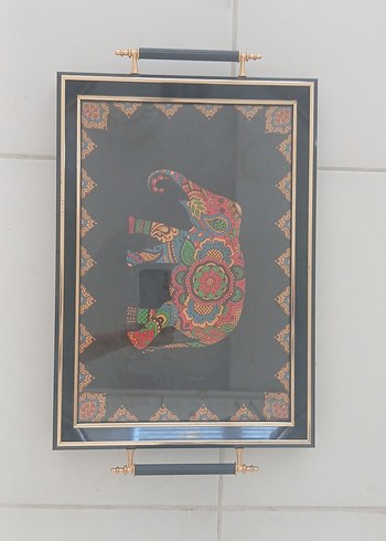 Renkli Fil Desenli Dekoratif Tepsi