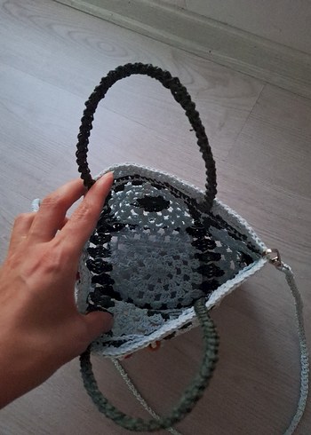 Diğer Nakışlı Örgü Gri Bohem Kadın Çanta