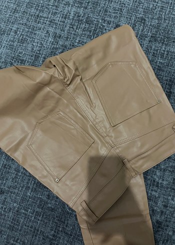 Bej Deri Kadın pantolon - Görsel 3