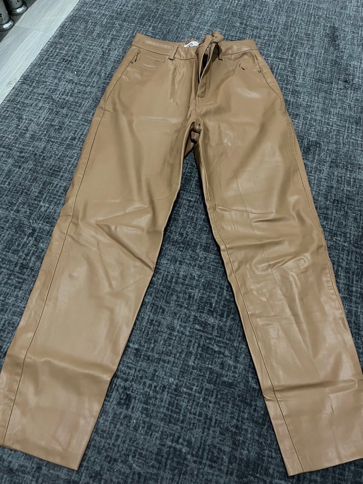 Bej Deri Kadın pantolon - Görsel 4