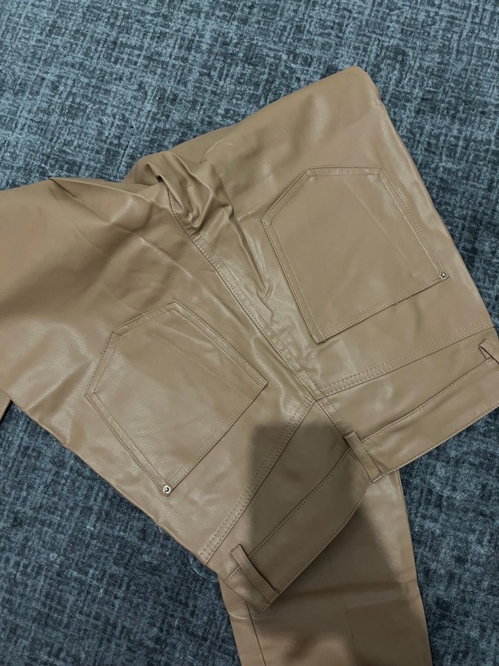Bej Deri Kadın pantolon - Görsel 3