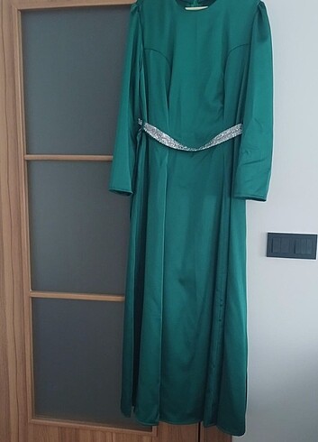 Diğer Saten Zümrüt Yeşili Abiye