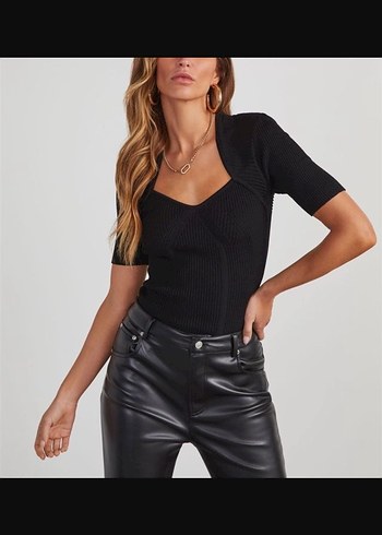 Siyah straplez yaka triko kazak - Görsel 2