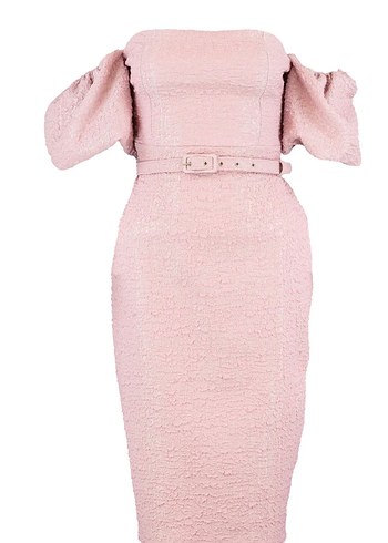 Pudra Mini Straplez Yılan Desenli Abiye Elbise - Görsel 7