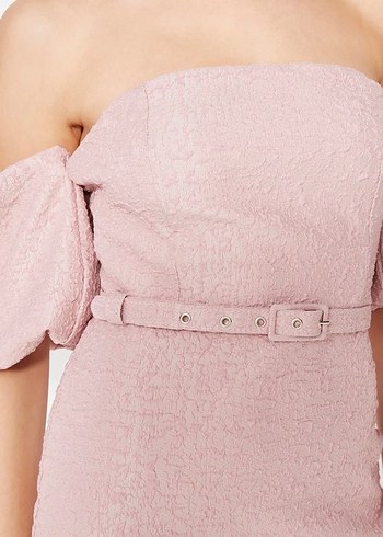 Pudra Mini Straplez Yılan Desenli Abiye Elbise - Görsel 5