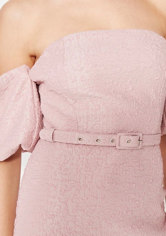 Pudra Mini Straplez Yılan Desenli Abiye Elbise - Görsel 5