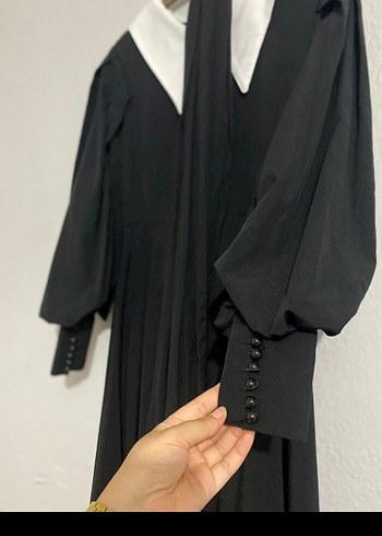 Zara Düğmeli Siyah Pamuklu Uzun Goth Elbise