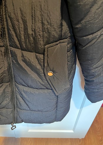 Twist Fermuarlı Siyah Kadın Midi Ceket - Görsel 6