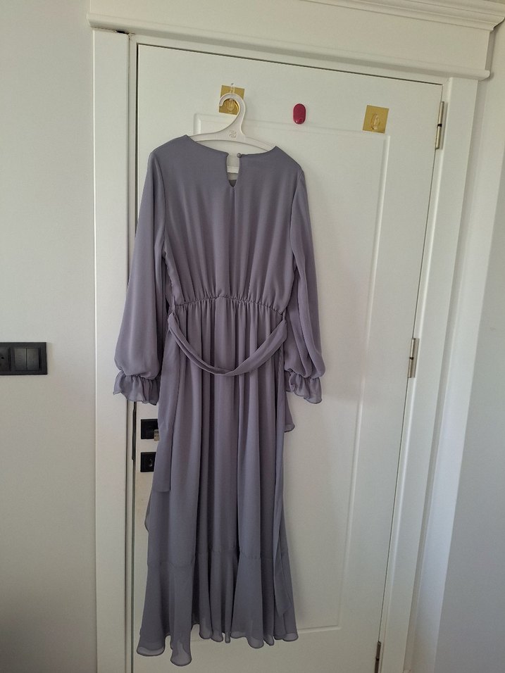 Gri Uzun Kollu Salaş Kadın tesetür Elbise - Görsel 3