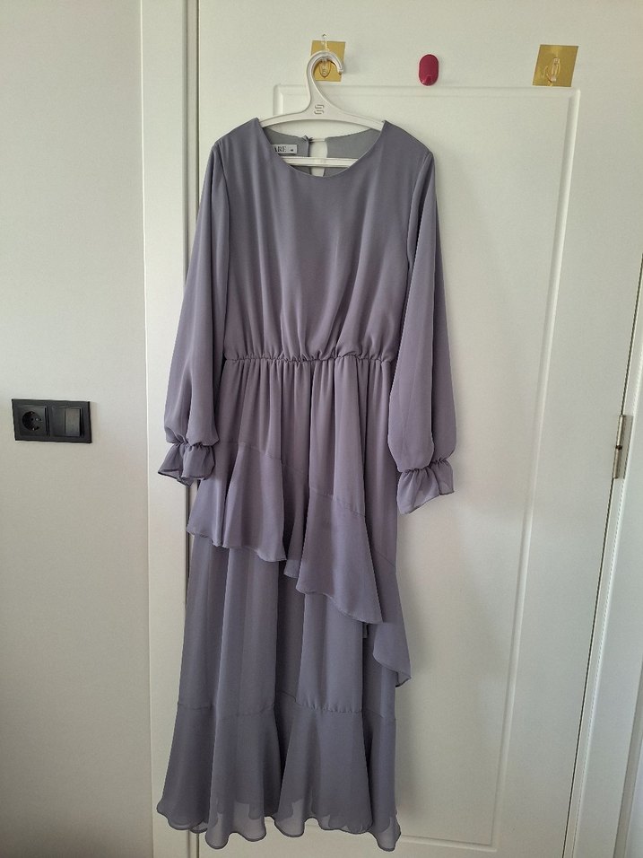 Gri Uzun Kollu Salaş Kadın tesetür Elbise - Görsel 2