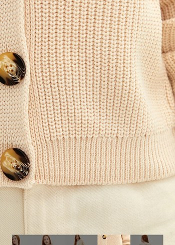 Bej Düğmeli Uzun Kollu Hırka - Görsel 3