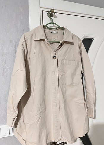 xl Beden ten rengi Renk Bej Oversize Uzun Kollu Kadın Gömlek
