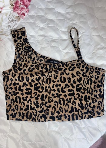 Kadın Leopar Desenli Tek Omuz Crop Top