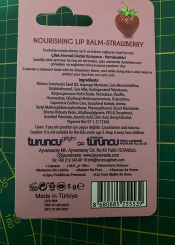  Beden Renk Jaune Vaste Çilekli Besleyici Dudak Balmı SPF 20