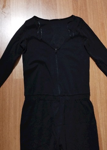 Siyah V Yakalı Uzun Kollu Kadın Tulum - Görsel 3