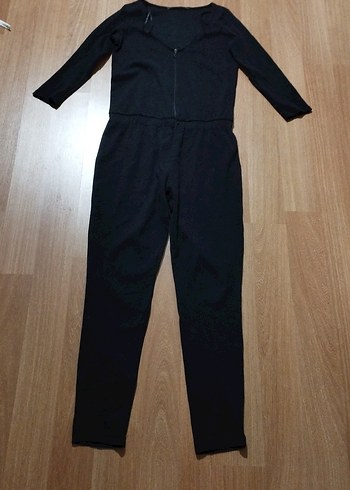 Siyah V Yakalı Uzun Kollu Kadın Tulum - Görsel 2