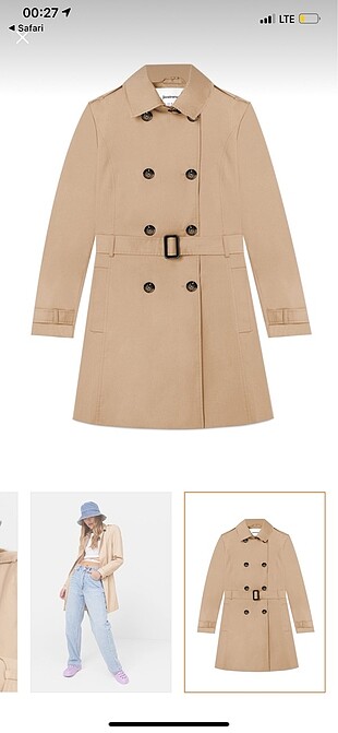Trençkot krem bej stradivarius mini midi
