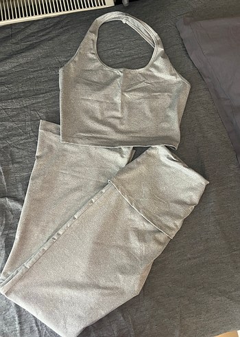 Bershka Gri ispanyol paça takım