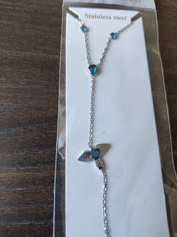 Turkuaz Taşlı Zincir Detaylı Kadın El Zinciri - Görsel 2