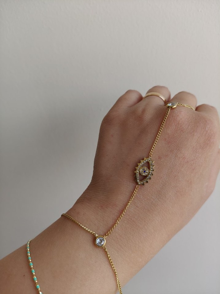 Altın Renkli Yılan Desenli Bohem El Zinciri - Görsel 2