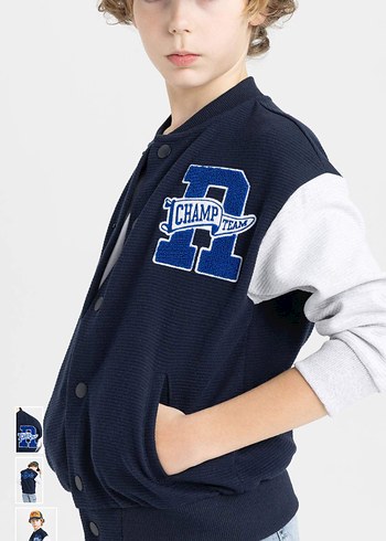 Erkek Çocuk Düğmeli Lacivert Street Wear Ceket - Görsel 4