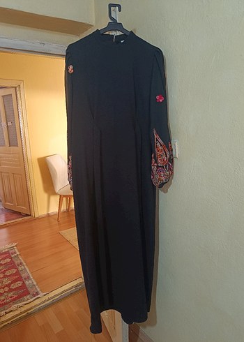 Nakışlı Siyah Uzun Bohem Elbise