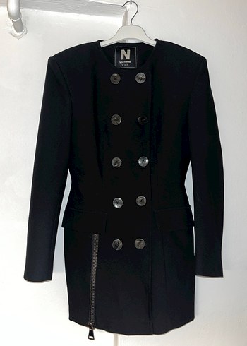 Düğmeli Siyah Nocturne Elbise - Görsel 3