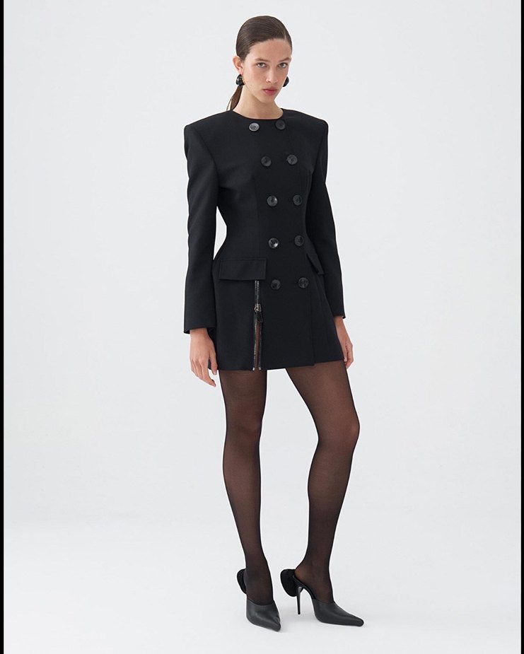 Düğmeli Siyah Nocturne Elbise - Görsel 2