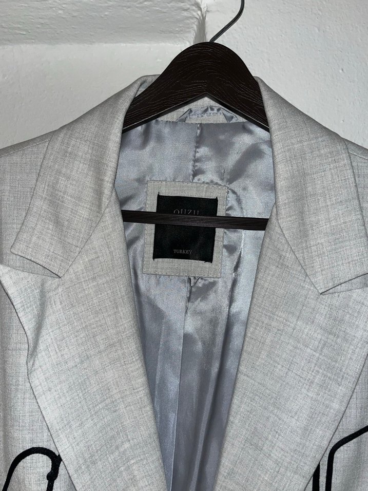 Gri Düğmeli Kadın Blazer Ceket - Görsel 3