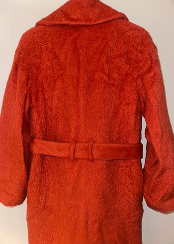 Nar Çiçeği Düğmeli Uzun Kadın Kaban - Görsel 4