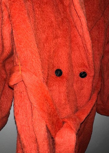 Nar Çiçeği Düğmeli Uzun Kadın Kaban - Görsel 8