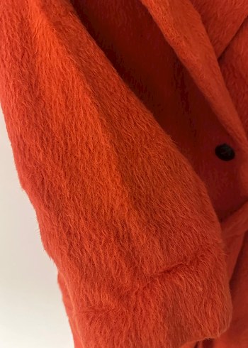 Nar Çiçeği Düğmeli Uzun Kadın Kaban - Görsel 7