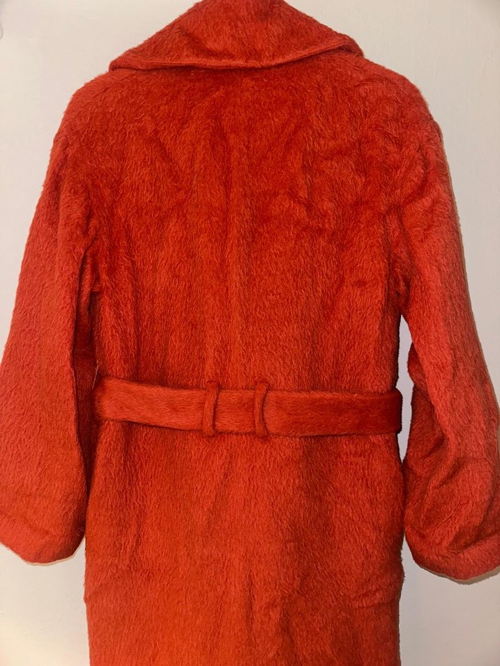 Nar Çiçeği Düğmeli Uzun Kadın Kaban - Görsel 4