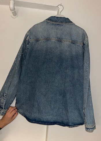 Taşlı ve Düğmeli Kadın Denim Ceket - Görsel 5