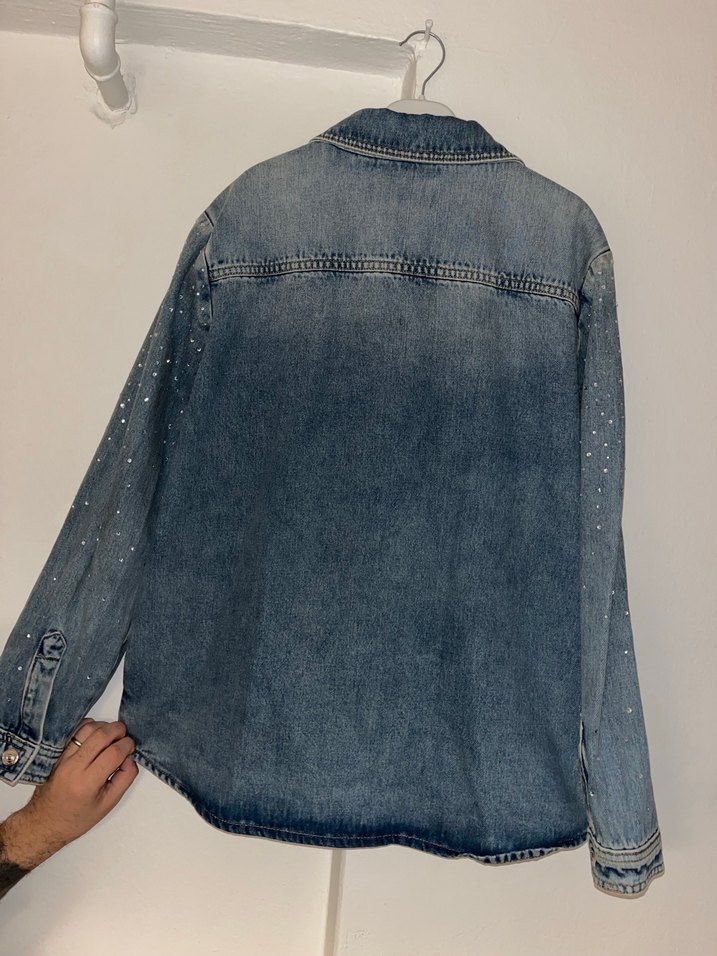Taşlı ve Düğmeli Kadın Denim Ceket - Görsel 5