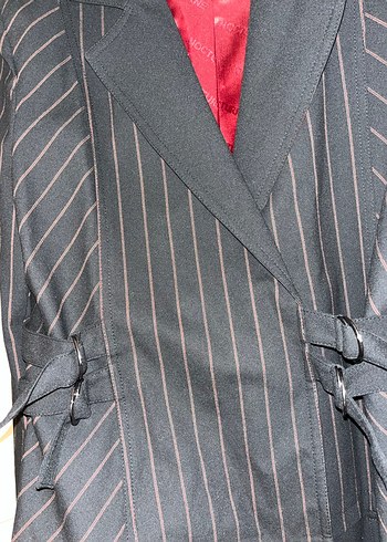 Düğmeli Siyah Çizgili Kadın Blazer Ceket - Görsel 3