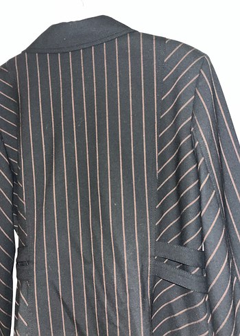 Düğmeli Siyah Çizgili Kadın Blazer Ceket - Görsel 4