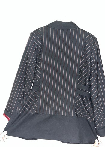 Düğmeli Siyah Çizgili Kadın Blazer Ceket - Görsel 5
