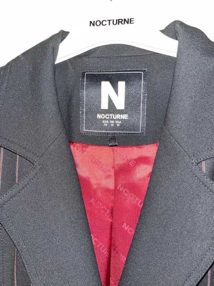 Düğmeli Siyah Çizgili Kadın Blazer Ceket - Görsel 2