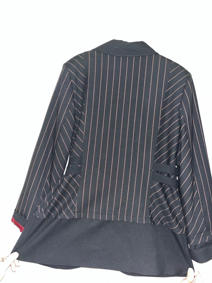 Düğmeli Siyah Çizgili Kadın Blazer Ceket - Görsel 5