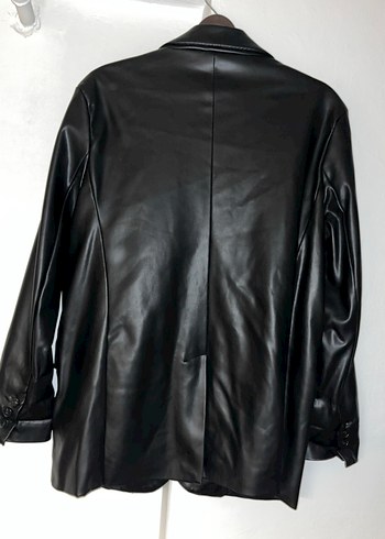 Düğmeli Siyah Deri Kadın Ceket - Görsel 5