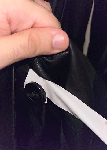 Düğmeli Siyah Deri Kadın Ceket - Görsel 4