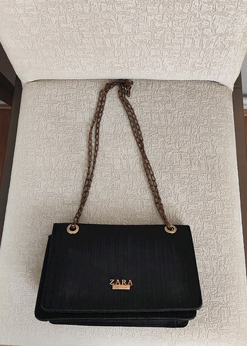  Beden Zara Siyah Süet Zincir Detaylı Kadın Çanta