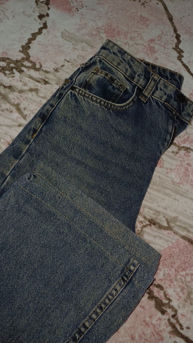 milla koyu mavi soluk efekt  yüksek bel jeans - Görsel 4