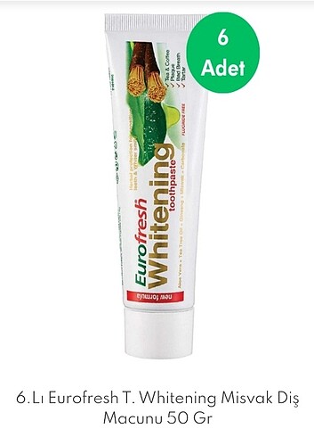 6.Lı Eurofresh T. Whitening Misvak Diş Macunu 50 Gr