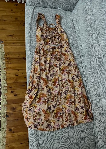 Zara Pastel Kahverengi Bohem Uzun Elbise